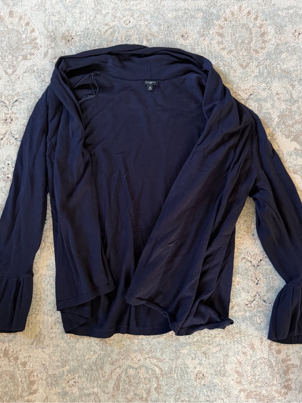 Talbots Navy Open-Front Hooded Lightweight Cardigan